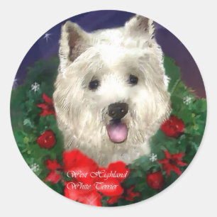 Sticker Rond West Highland White Terrier Cadeaux de Noël