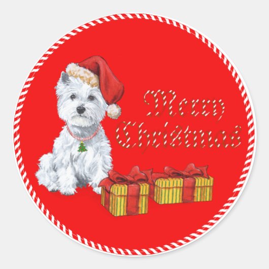 Sticker Rond West Highland White Terrier Cadeaux de Noël (Devant)