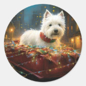 Sticker Rond West Highland White Terrier Festif de Noël (Devant)