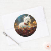 Sticker Rond West Highland White Terrier Festif de Noël (Enveloppe)