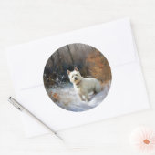 Sticker Rond West Highland White Terrier Laissons neiger Noël (Enveloppe)