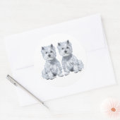Sticker Rond West Highland White Terrier Twins ! (Enveloppe)