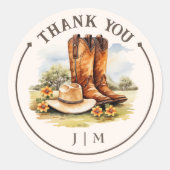 Sticker Rond Western Country Cowboy Bottes Mariage rustique (Devant)