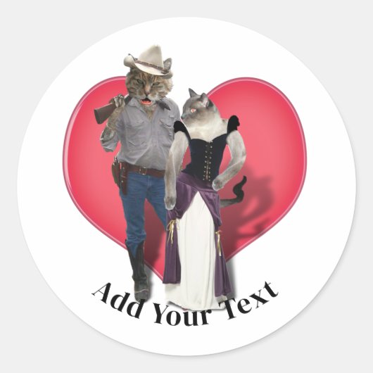 Sticker Rond Western Couple Cowboy Cat (Devant)