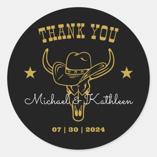 Sticker Rond Western Cowboy Bull Skull Mariage campagnard rusti (Devant)