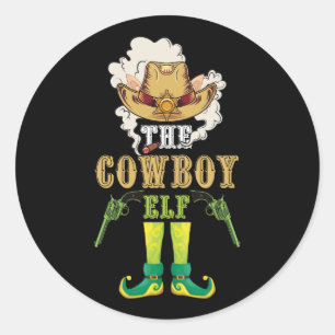 Sticker Rond Western Cowboy Elf Matching Family Group Noël