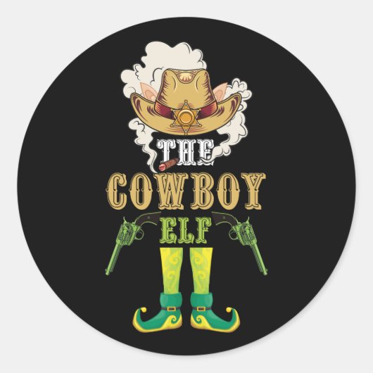 Sticker Rond Western Cowboy Elf Matching Family Group Noël (Devant)