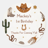 Sticker Rond Western Cowboy fête d'anniversaire (Devant)