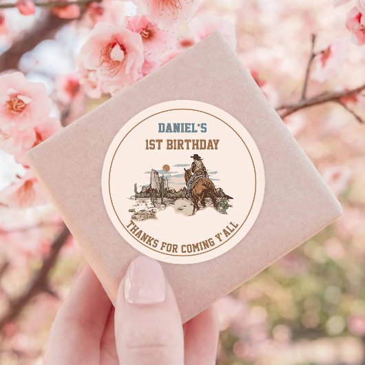 Sticker Rond Western Cowboy fête d'anniversaire