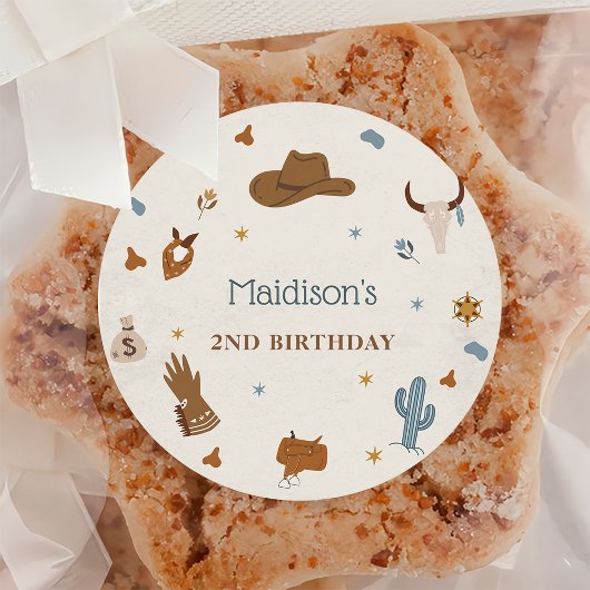 Sticker Rond Western Cowboy fête d'anniversaire