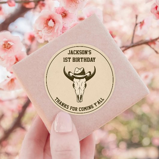 Sticker Rond Western Cowboy fête d'anniversaire