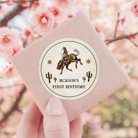 Sticker Rond Western Cowboy fête d'anniversaire