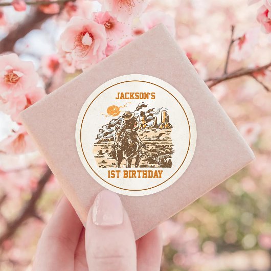 Sticker Rond Western Cowboy fête d'anniversaire