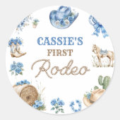 Sticker Rond Western Cowboy First Rodeo Birthday Party (Devant)