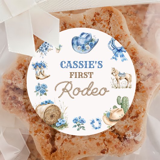 Sticker Rond Western Cowboy First Rodeo Birthday Party