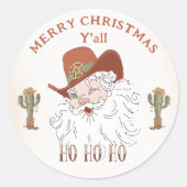 Sticker Rond Western Cowboy Père Noël Joyeux Noël Y'all (Devant)