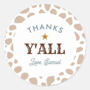 Sticker Rond Western Cowboy Rodeo Anniversaire Merci bleu