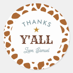 Sticker Rond Western Cowboy Rodeo Anniversaire Merci Brown