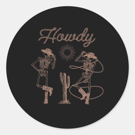 Sticker Rond Western Cowboy Skeleton Danser Howt Halloween (Devant)