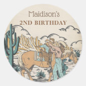 Sticker Rond Western Cowgirl fête d'anniversaire (Devant)