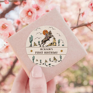 Sticker Rond Western Cowgirl fête d'anniversaire