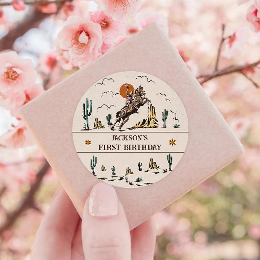 Sticker Rond Western Cowgirl fête d'anniversaire