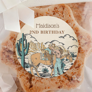 Sticker Rond Western Cowgirl fête d'anniversaire