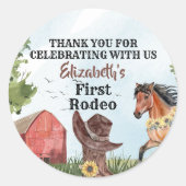 Sticker Rond Western First Rodeo Horse Grange 1er Anniversaire (Devant)