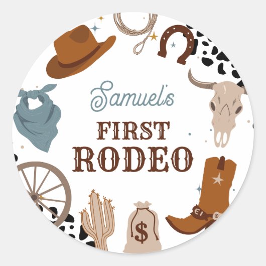 Sticker Rond Western First Rodeo Wild West Boy Premier annivers (Devant)