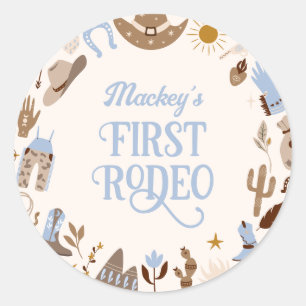 Sticker Rond Western First Rodeo Wild West Cowboy Blue Annivers