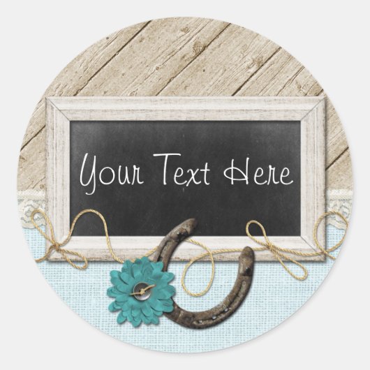 Sticker Rond Western Horseshoe Country Chalkboard & Rustic Wood (Devant)