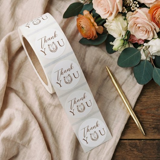 Sticker Rond Western Horseshoe Monogram Wedding Thank You 