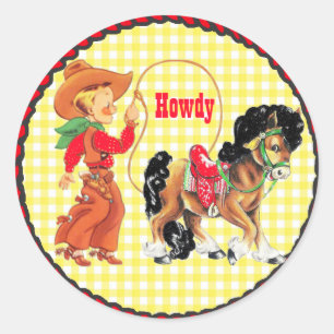 Sticker Rond Western Party Cowboy avec corde et stick de cheval