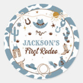 Sticker Rond Western Premier Rodeo Boy 1er Anniversaire Bleu (Devant)