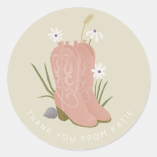 Sticker Rond Western ranch joli cowgirl bottes design