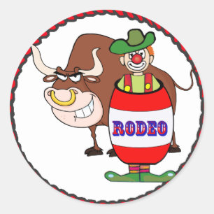Sticker Rond Western Rodeo Clown Et Bull