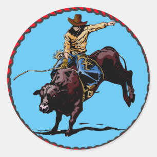 Sticker Rond Western Rodeo Cowboy Bull Rider
