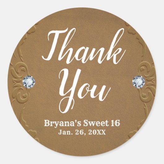 Sticker Rond Western Rustic Leather Denim & Diamonds Party (Devant)