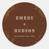 Sticker Rond Western Tooled Rustic Terracotta Cream Wedding (Devant)