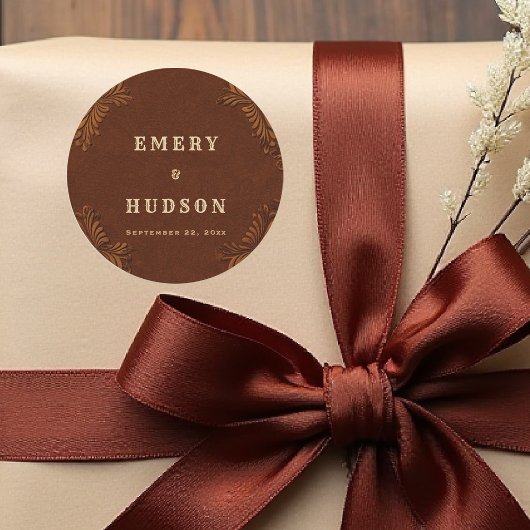 Sticker Rond Western Tooled Rustic Terracotta Cream Wedding