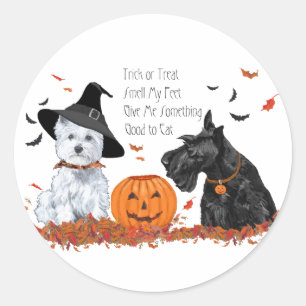 Sticker Rond Westie et Scottie Halloween