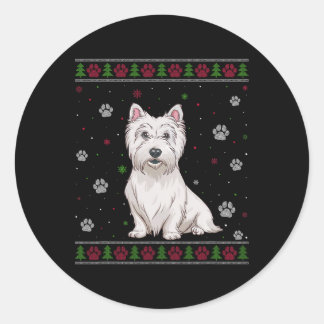 Sticker Rond Westie Noël Sweater Xmas Animal animal Amoureux de