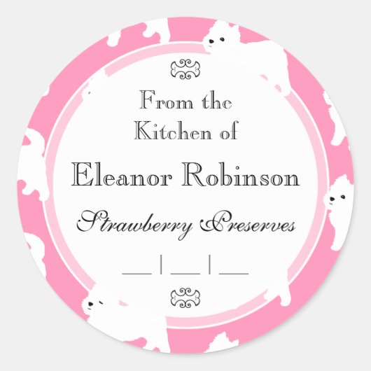 Sticker Rond Westies West Highland Terrier Motif rose (Devant)