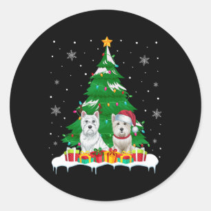 Sticker Rond Westin Chien Noël Lumières Arbre Père Noël Reindee