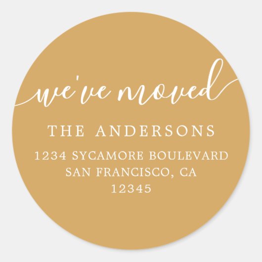 Sticker Rond We've Moved Honey Gold New Address label (Devant)