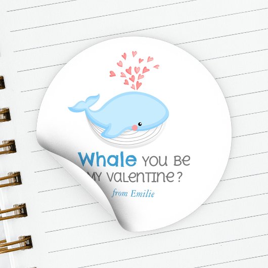 Sticker Rond Whale Tu Es Ma Valentine ?