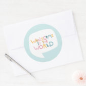 Sticker Rond Whalecome To The World Welcome Baby (Enveloppe)