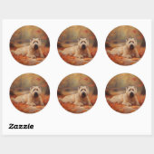 Sticker Rond Wheaten Terrier dans les feuilles d'automne automn (Feuille)