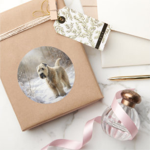 Sticker Rond Wheaten Terrier Laisser neiger Noël