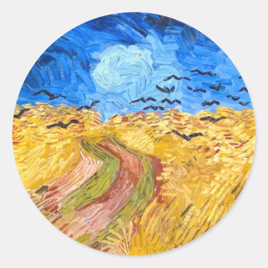 Sticker Rond Wheatfield with Crows (1890) Van Gogh Fine Art (Devant)